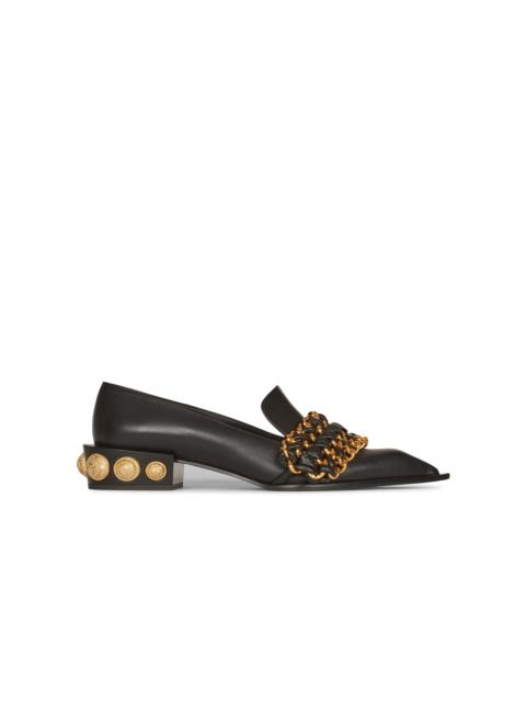 Balmain Leather Coin loafers with gold-tone chains