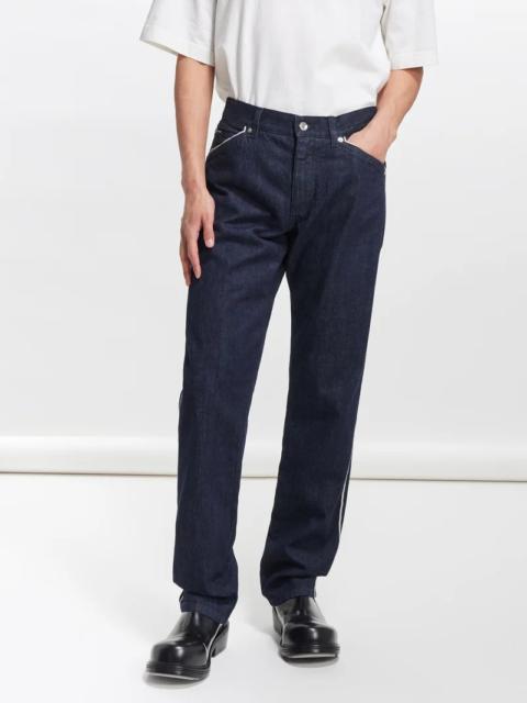 Side-stripe selvedge-denim straight-leg jeans
