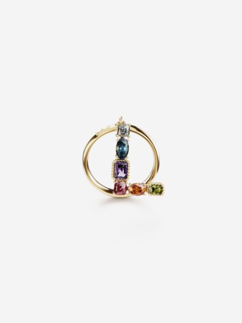 Dolce & Gabbana Rainbow alphabet L ring in yellow gold with multicolor fine gems