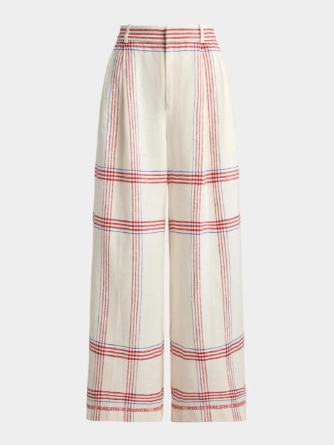 Polo Ralph Lauren Plaid Linen Wide-Leg Pants
