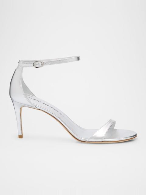 Stuart Weitzman 75mm Nudist II Metallic Leather Ankle-Strap Sandals