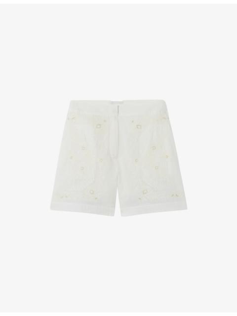 Claudie Pierlot Embroidered High-Rise Cotton Shorts