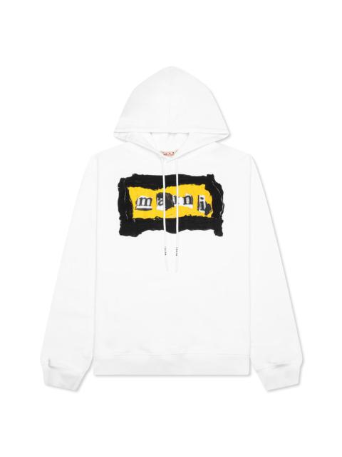 Marni PAINTED ON COLLAGE YELLOW LOGO HOODIE - LILY WHITE