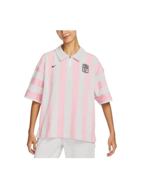 (WMNS) Nike SportWear Turn-down Collar Short-Sleeve T-Shirt 'Pink White' FQ0701-122