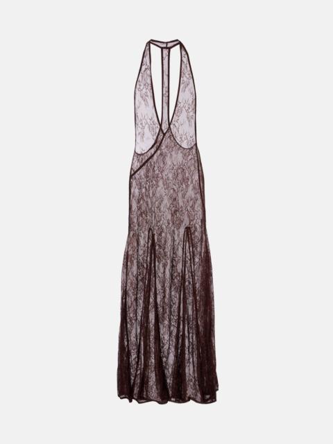ADRIANA DEGREAS Open-back sheer lace maxi dress