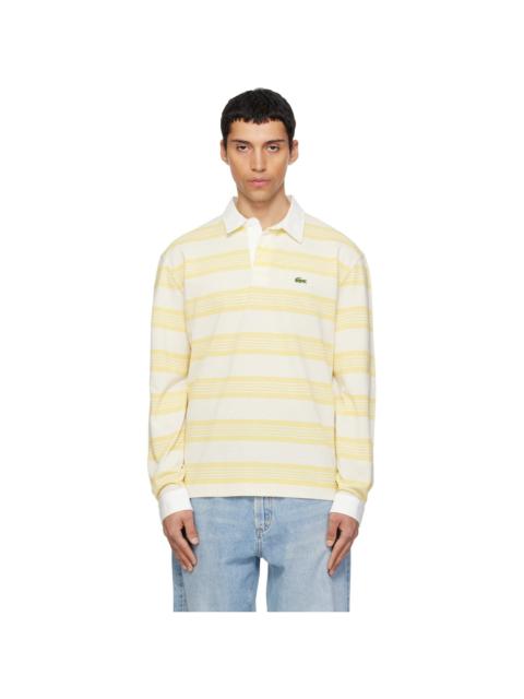 LACOSTE White & Yellow Relaxed Fit Striped Piqué Rugby Polo