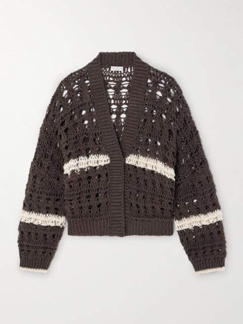 Brunello Cucinelli Striped Crocheted Jute-blend Cardigan