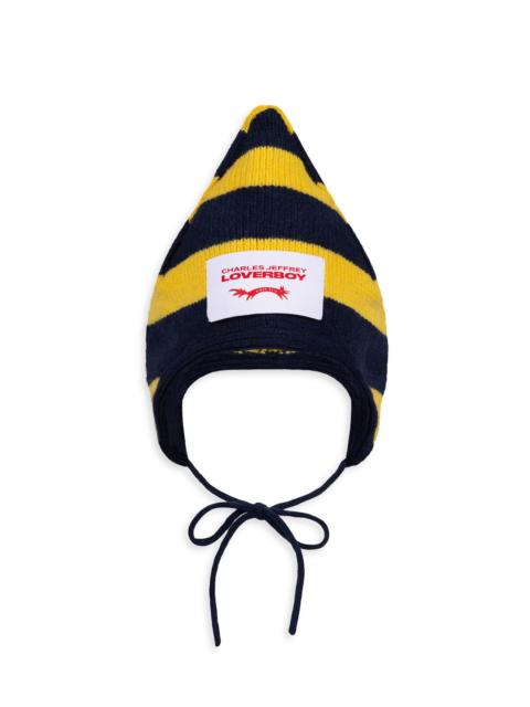 CHARLES JEFFREY LOVERBOY Men's Spike Striped Logo Wool-Blend Bonnet - Yellow Navy Blue Stripe