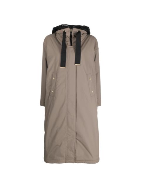 drawstring-hood concealed-fastening coat