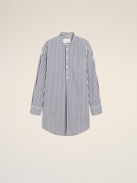 AMI Paris BLUE COTTON MAO COLLAR TUNIC DRESS