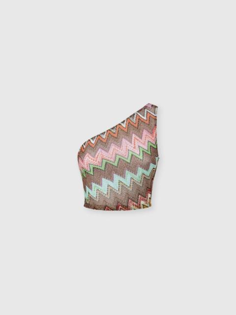Missoni One-shoulder top in lamé viscose with macro zigzag pattern