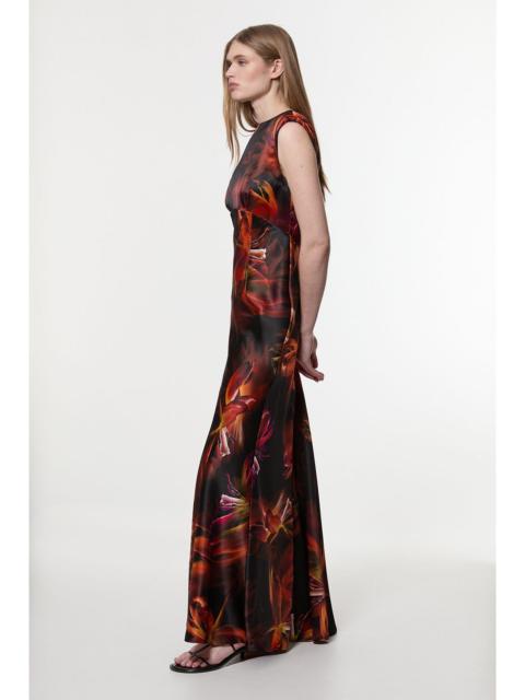 KAREN MILLEN Satin Strong Shoulder Woven Maxi Dress