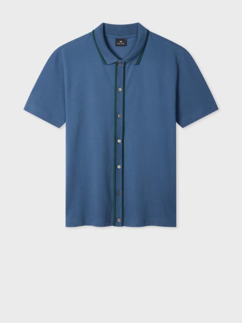 Mid Blue Button-Through Polo Shirt