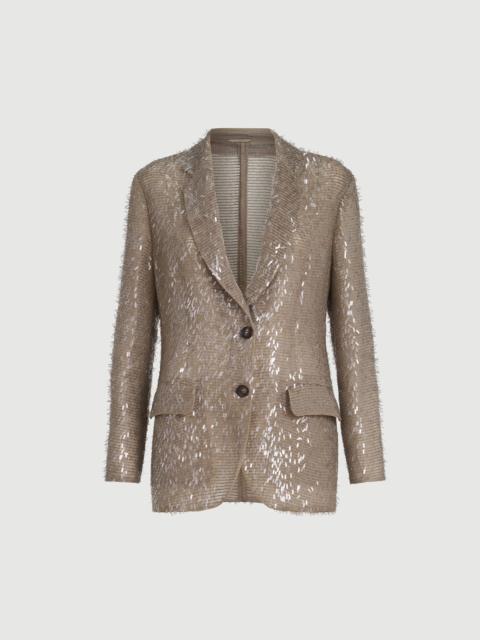 Brunello Cucinelli Dazzling cascade embroidery blazer in crispy silk