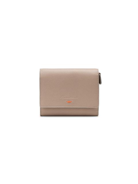 Santoni Dove grey tumbled leather wallet
