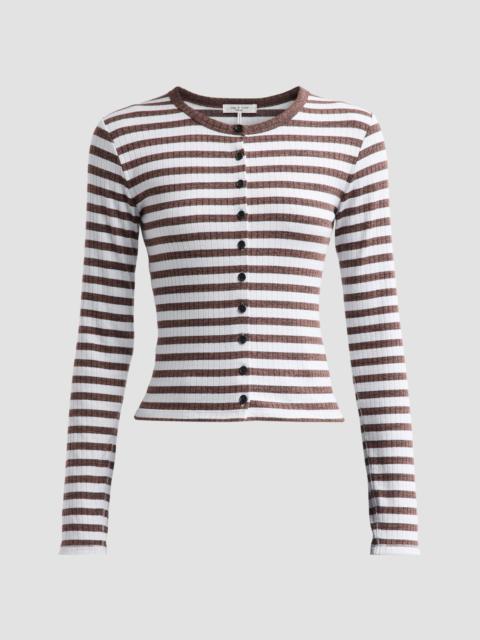 rag & bone Women's The Wide Striped Rib-Knit Cardigan - Cocoa