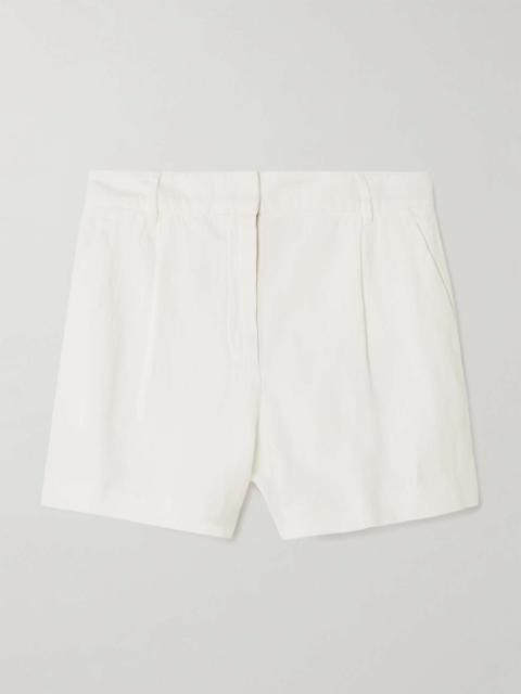 Pleated cotton and linen-blend twill shorts