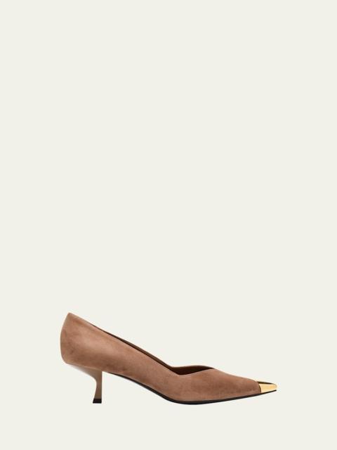 Giuseppe Zanotti Suede Golden Cap-Toe Pumps