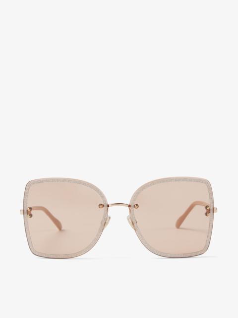 JIMMY CHOO Leti
Copper Gold Metal and Nude Glitter Square-Frame Sunglasses