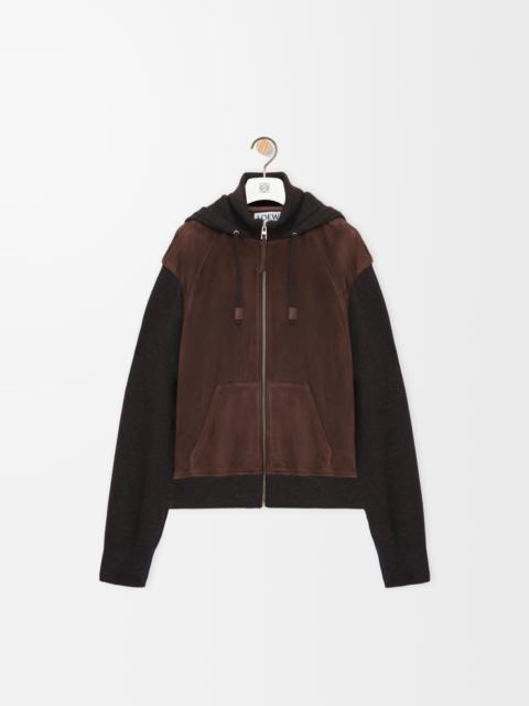 Loewe Hybrid zip-up hoodie in suede goatskin and wool blend