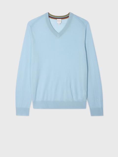 Paul Smith Sky Blue Merino Wool V-Neck Sweater
