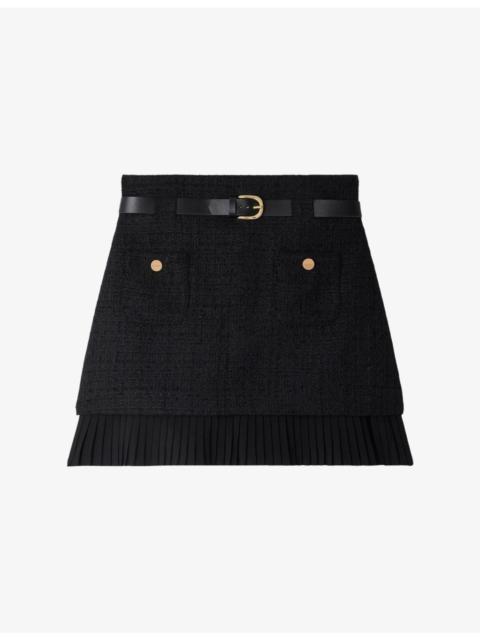 Sandro Two-In-One Belted-Waist Tweed Mini Skirt