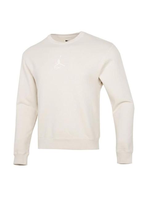 Jordan Men's Air Jordan As J Flt Hrtg Flc Crew Embroidered Logo Sports Knit Pullover Round Neck Beige DO230