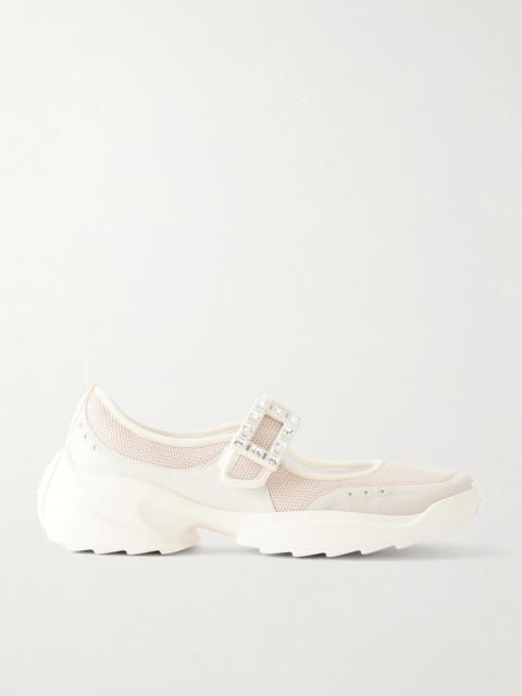 Roger Vivier Viv On The Run Embellished Leather-trimmed Mesh Mary Jane Sneakers