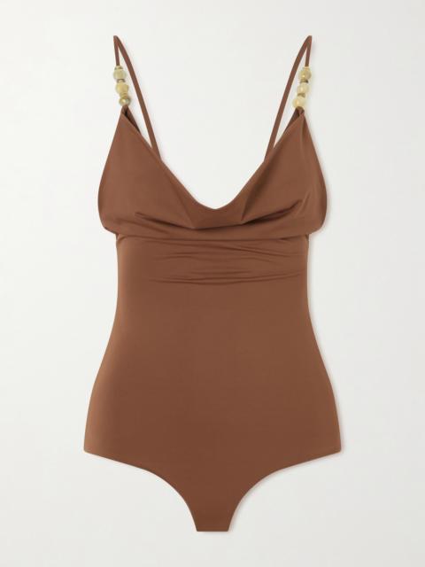 MAGDA BUTRYM Embellished Cowl-neck Swimsuit