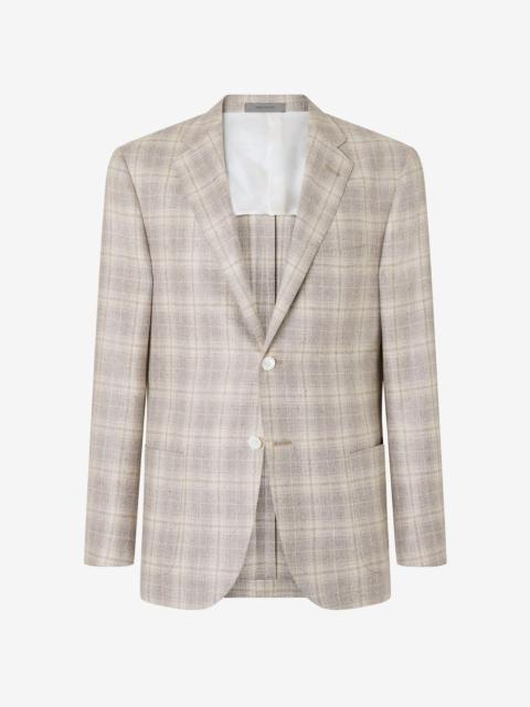 CORNELIANI Beige overcheck jacket in silk and wool