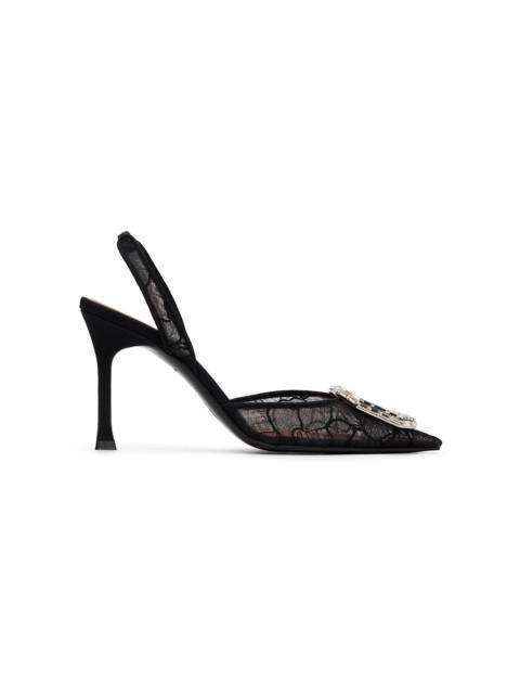 Amina Muaddi Black Camelia Lace Sling 90 Heels