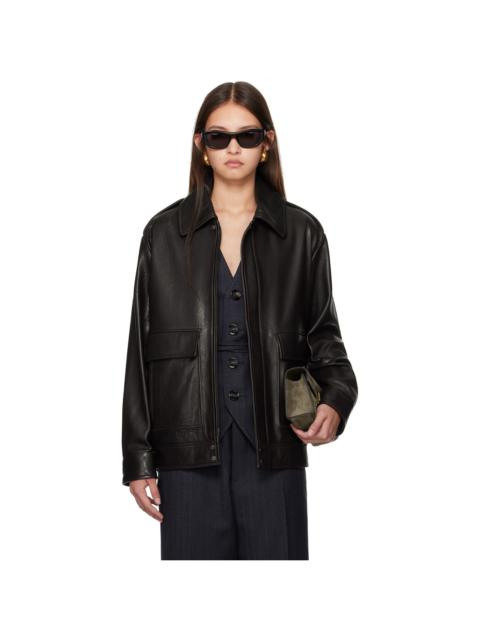 NOUR HAMMOUR Brown Drey Leather Jacket