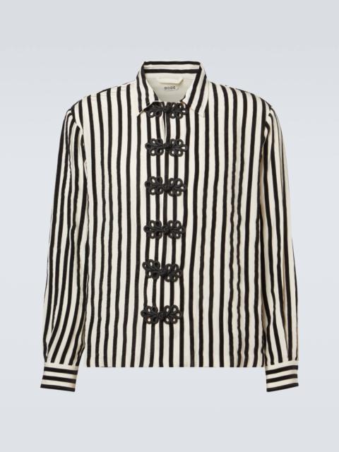 BODE Striped velvet-trimmed silk shirt