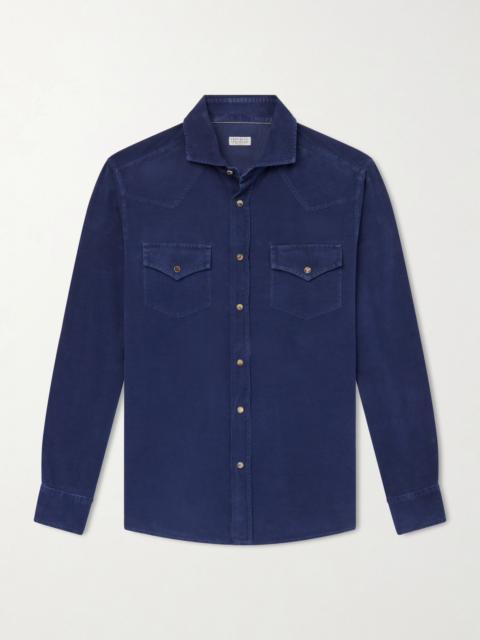 Brunello Cucinelli Cutaway-Collar Cotton-Corduroy Western Shirt