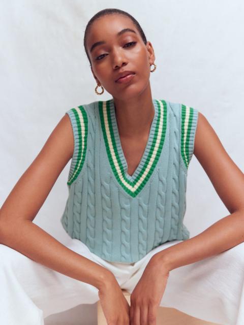 BODEN Maeve Cable V Neck Tank-Blue, Green