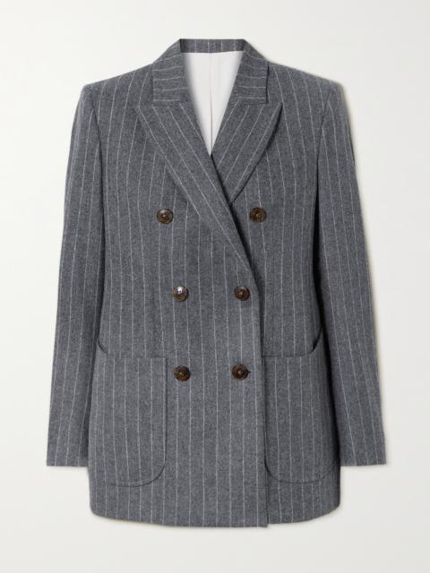 FORTELA Brandy Double-breasted Pinstriped Wool Blazer