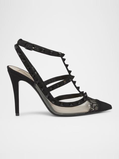 Rockstud Lace T-Strap Pumps