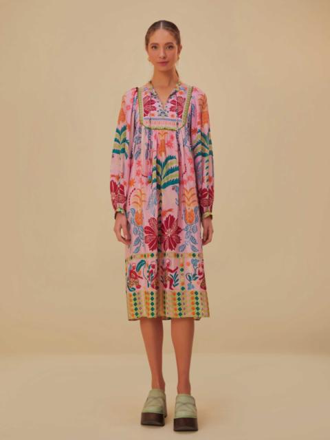 FARM RIO Pink Fruits Queen Scarf Midi Dress