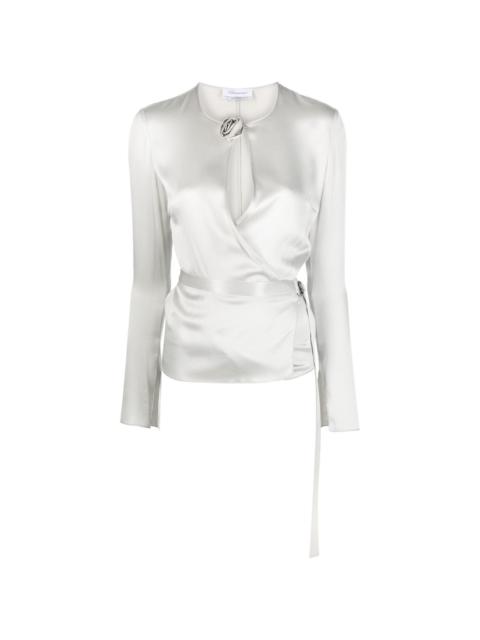 cut-out detail satin-finish blouse