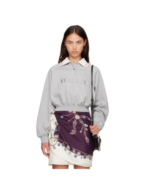 VERSACE Gray Heavy Soft Fleece Greca Details & Logo Sweatshirt
