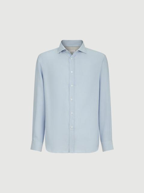 Brunello Cucinelli Cotton and cashmere denim-effect diagonal shirt with spread collar