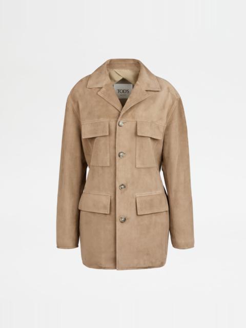 Tod's SAFARI JACKET IN PASHMY SUEDE - BEIGE