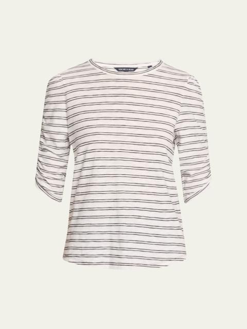 VERONICA BEARD Waldorf Stripe Ruched-Sleeve Tee
