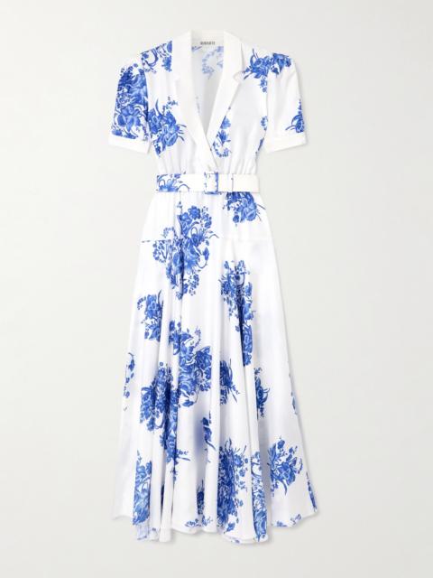 RODARTE Belted Floral-print Silk-twill Midi Dress