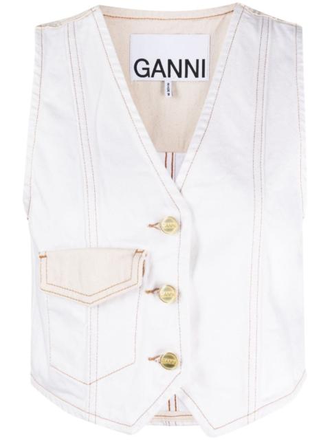 GANNI contrast-stitching denim gilet