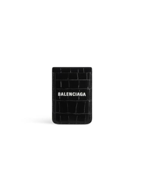 BALENCIAGA Women's Cash Magnet Card Holder Crocodile Embossed  in Black