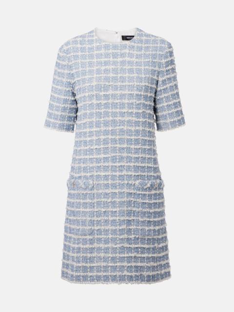 VERSACE Checked cotton-blend tweed minidress