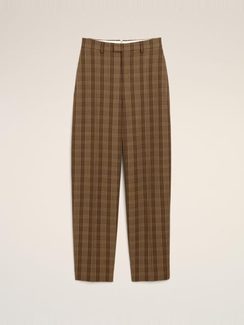 AMI Paris BROWN BALLOON-FIT CHECKERED WOOL TROUSERS
