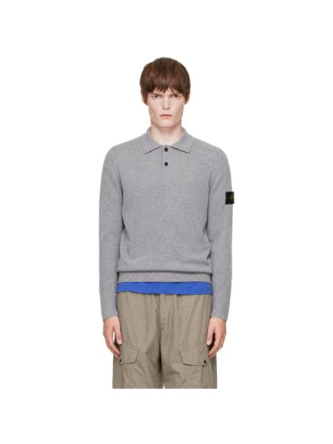 Stone Island Gray 5100018 Geelong Wool LS Polo