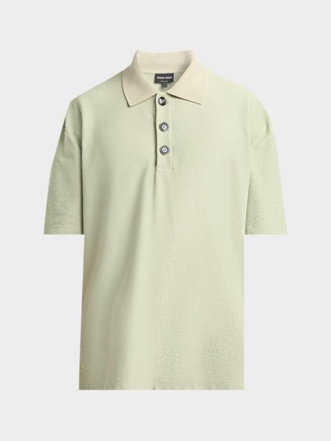 GIORGIO ARMANI Men's Seersucker Relaxed-Fit Polo Shirt